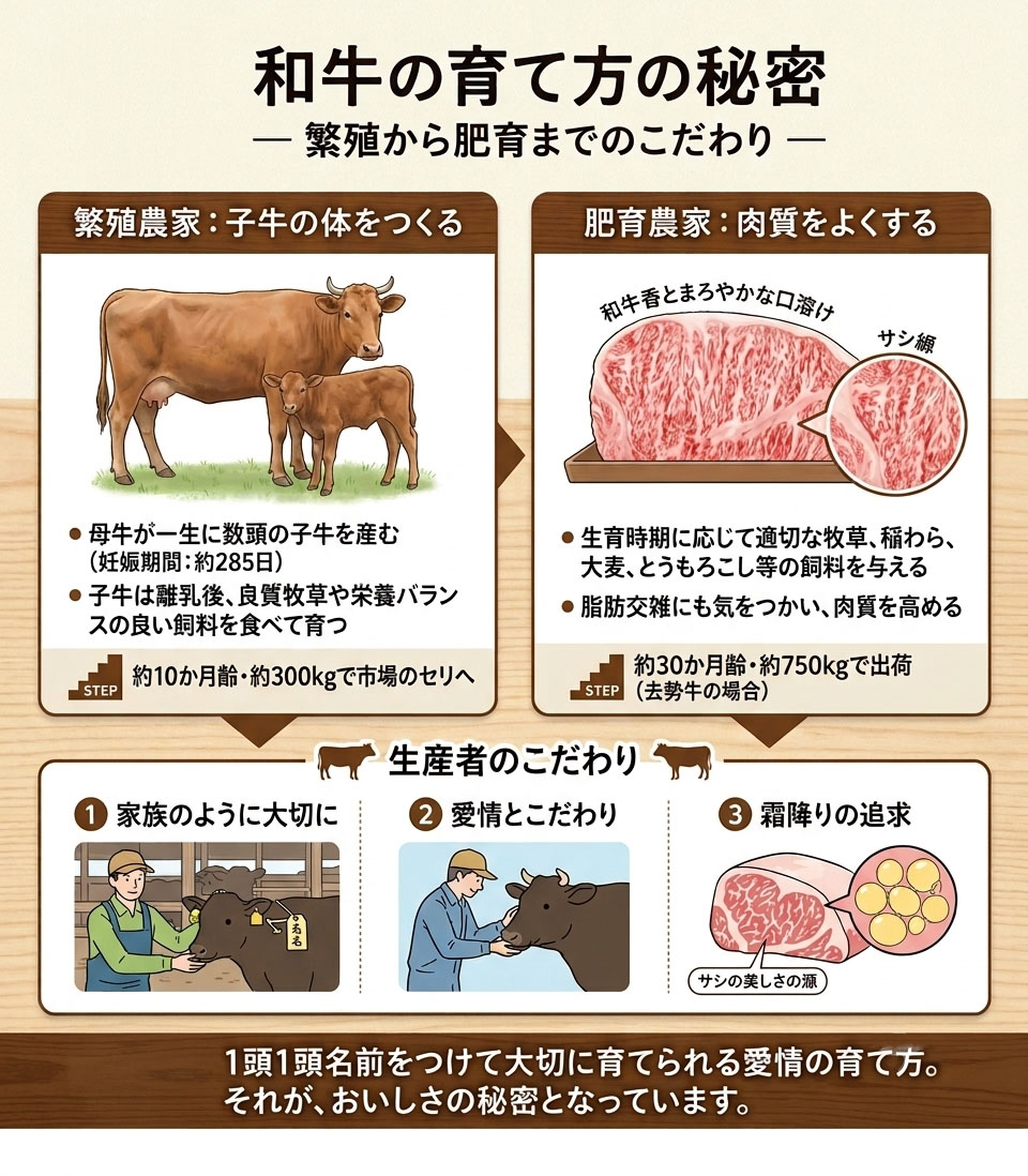 和牛のおいしさを支える育て方の説明資料